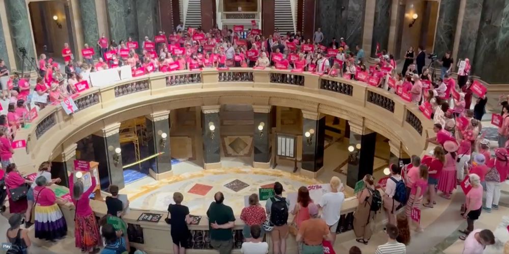 BREAKING: Pro-abortion activists swarm Wisconsin state capital as GOP block attempt to overturn abortion ban