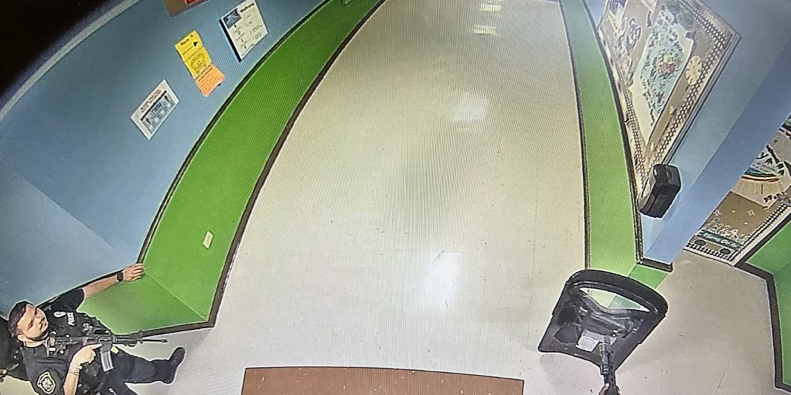 CCTV Video Shows Uvalde Police Unit with Heavy Weapons and Ballistic Shield Inside School 19 Minutes After Shooter Entered, Police Waited Another 58 Minutes Before Engaging Shooter