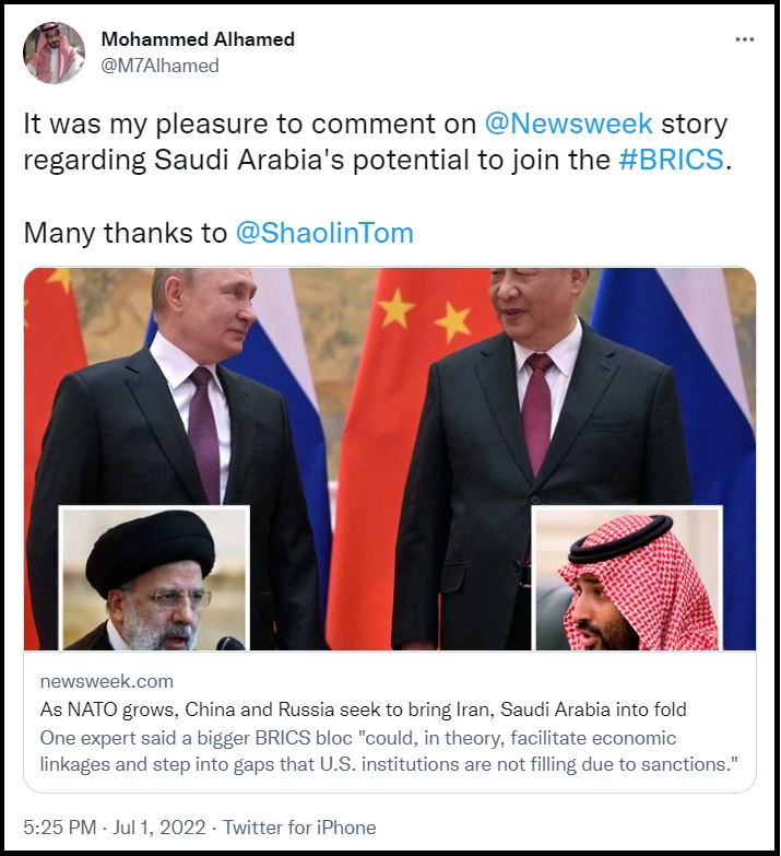 Massive Implications, Saudi Arabia in Discussion to Join BRICS Coalition – The Outcome Would be Global Energy and Economic Cleaving