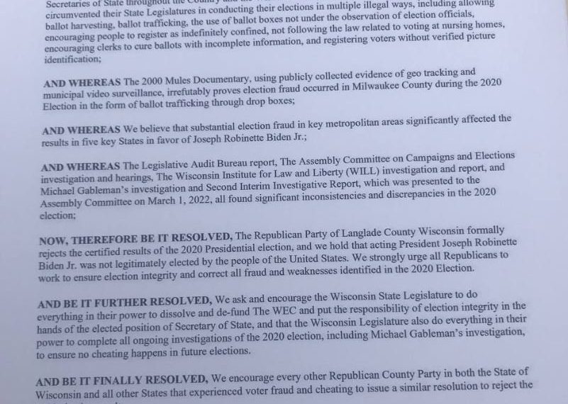 Breaking: Langlade County Wisconsin Joins Texas and Maricopa County Arizona to Unanimously Reject the Results of 2020 Election
