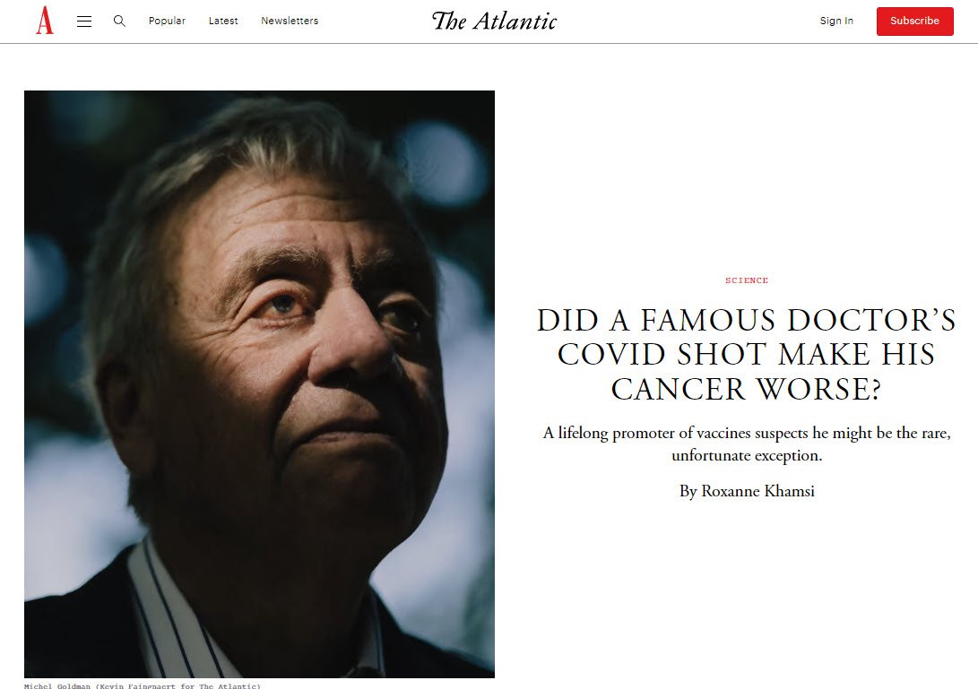 STUNNING Report in The Atlantic: Did Famous Doctor’s COVID Shot Make His Cancer Worse?