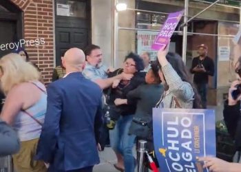 WATCH: Kathy Hochul supporter chokes woman protestor at campaign stop