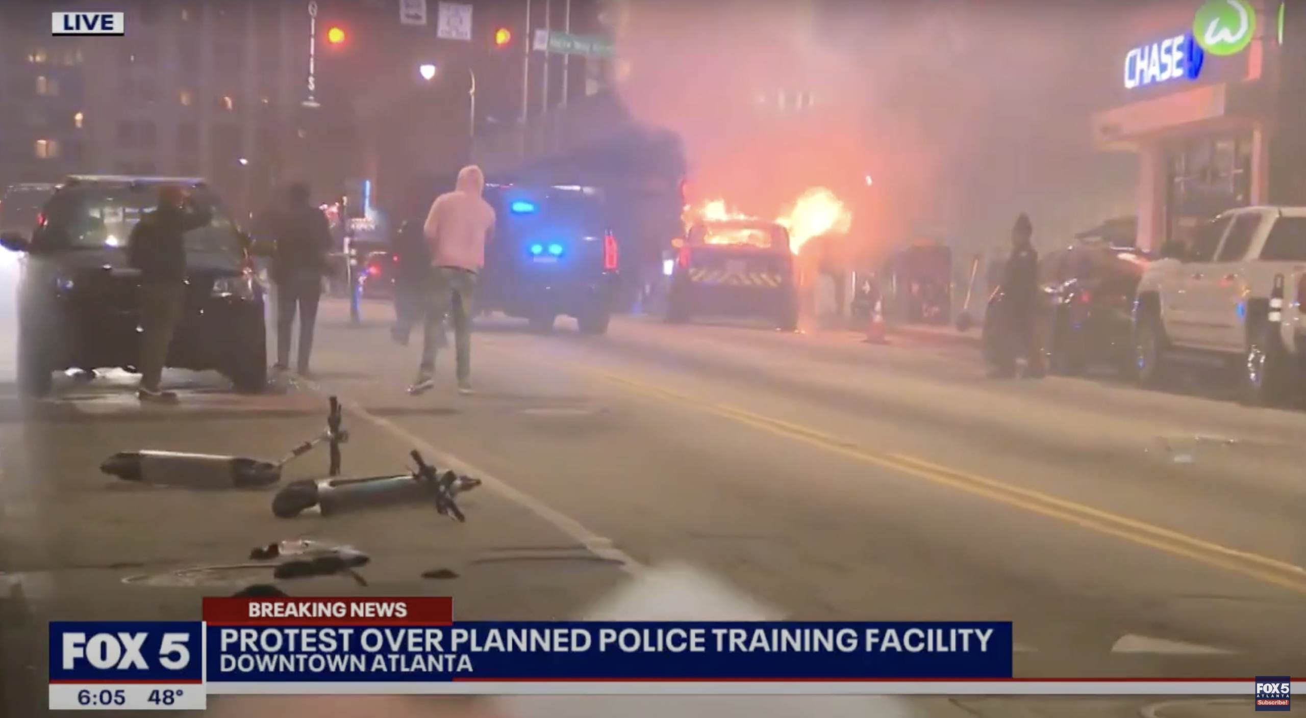 Local Reporter Calls Riot in Atlanta “Largely Peaceful Protest” as Police Cruiser Goes up in Flames in the Background (VIDEO)