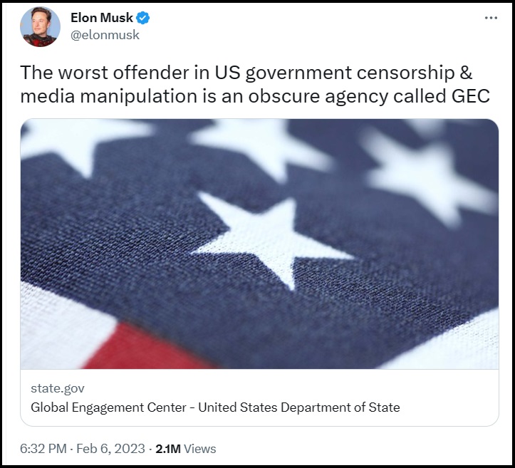 Giddy Up, Elon Musk Identifies the State Dept Origin Behind Twitter Content Control Mechanisms