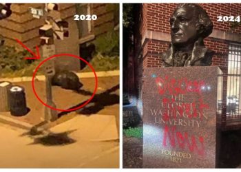 Beheaded during BLM riots, Washington bust at GWU now hit with anti-Israel graffiti