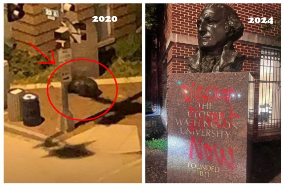 Beheaded during BLM riots, Washington bust at GWU now hit with anti-Israel graffiti