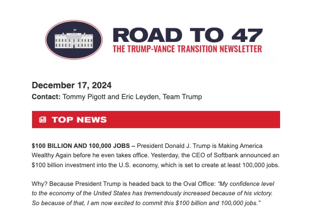 EXCLUSIVE: Trump Transition Launches ‘Road to 47’ Newsletter To Circumvent DC ‘Elites’