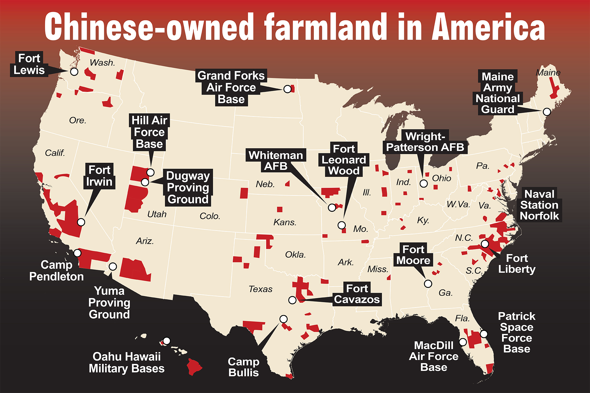 Drones spotted near at least 17 military bases located next to Chinese-owned land in US