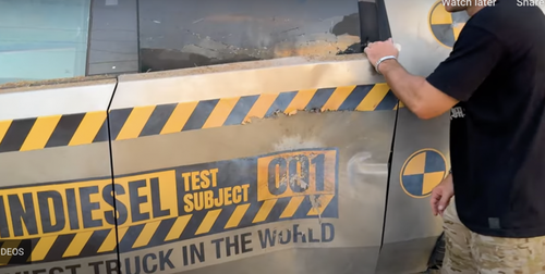 Following 'C-4' Detonation Test, YouTuber "WhistlinDiesel" Sends Cybertruck Through Second Durability Test