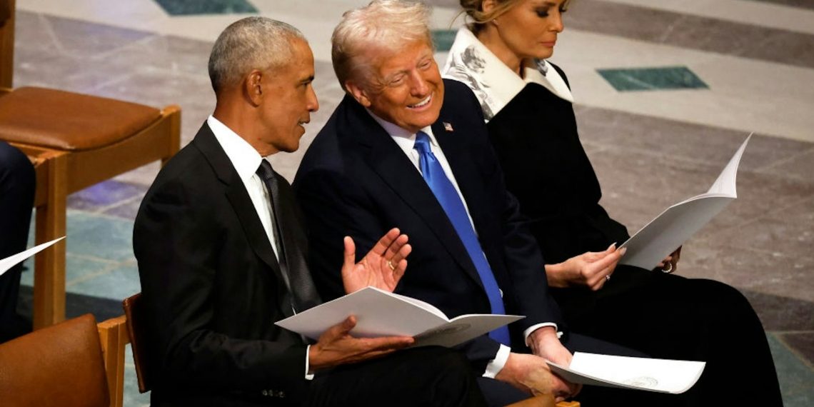 Trump And Obama Seen Chatting At Jimmy Carter Funeral, Earn Glare From Kamala