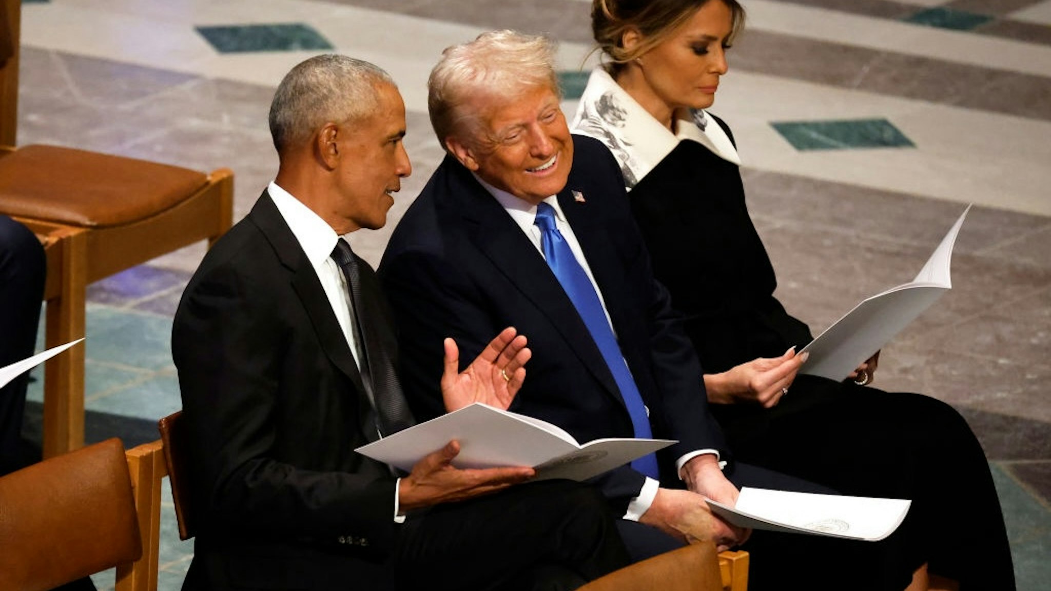 Trump And Obama Seen Chatting At Jimmy Carter Funeral, Earn Glare From Kamala