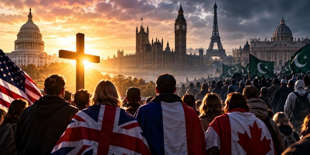 Crossroads of Flags at Sunset